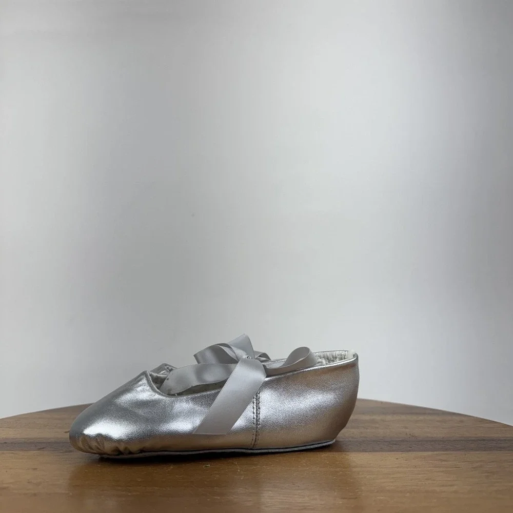 New Little Kids Baby Deer Sabrina Silver Leather Bow Mary Jane Ballet Flat Sz 11